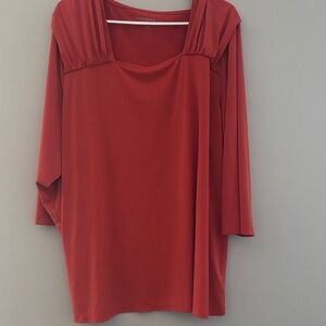 Susan Graver Red Square Neck Blouse